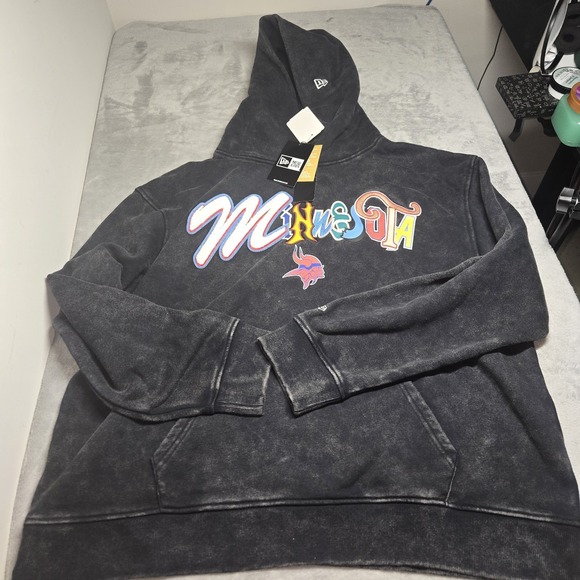 New Era Minnesota Vikings Acid Wash Hoodie Multicolor Logos NFL Pullover XL NWT - Picture 4 of 8